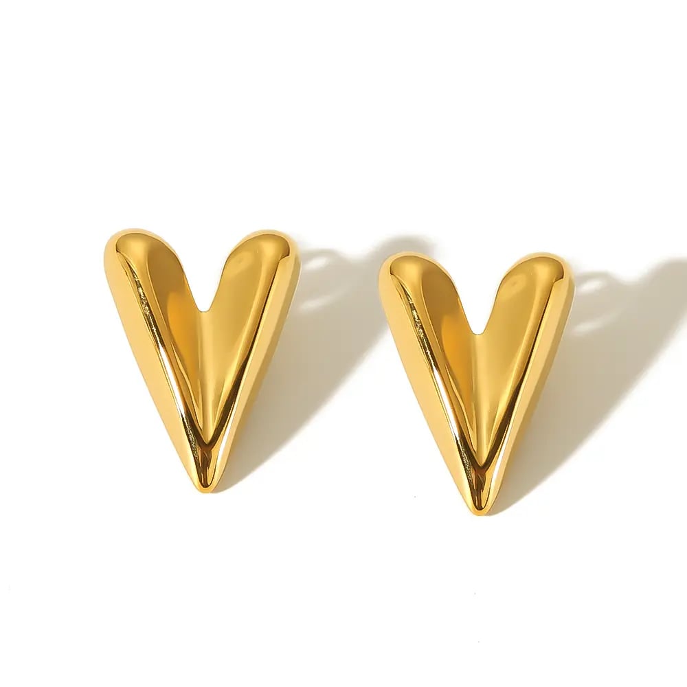 1 pair of simple and fashionable  gold-plated stainless steel three-dimensional geometric heart-shaped earrings for women's daily wear h5Picture2